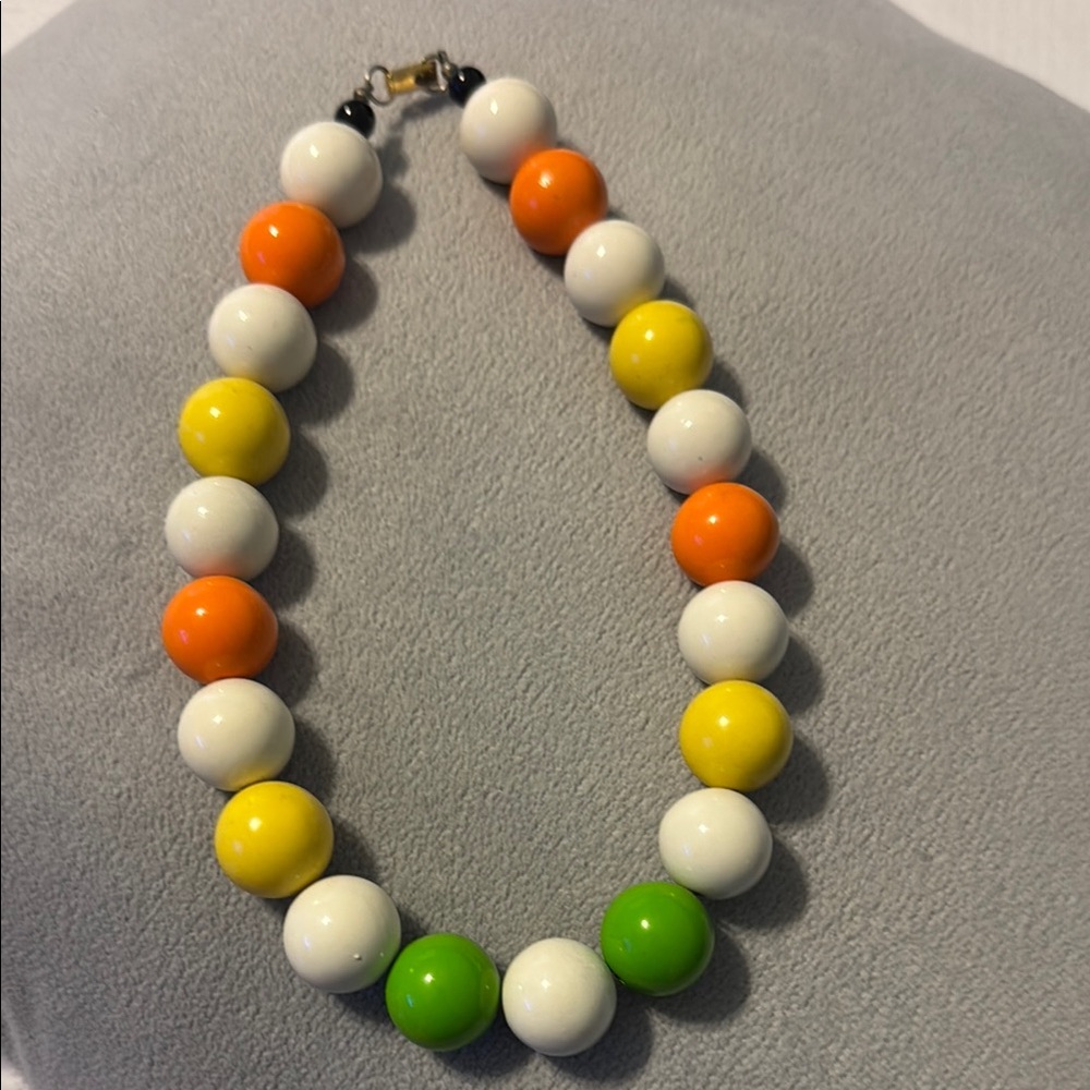 Vintage Colorful Beaded  Necklace 21 colorful beads + 2 small black beads